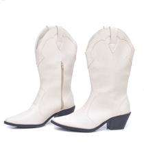 Bota Country Feminina Branca Western Cowgirl Cano Médio