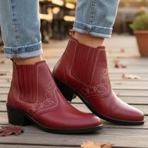Bota Country Feminina Cor Vermelho Solado Borracha Costurado Botinha Cavalgada Vaquejada 3636