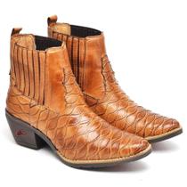 Bota Country Feminina Couro Escamas Conforto Moda Estilo