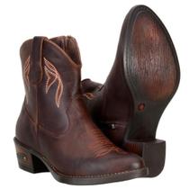 Bota Country Feminina Couro Zíper Cano Baixo Bordado Estilo