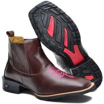Bota Country Feminina de Couro Texana Bico Quadrado Cano Curto Macia Moderna