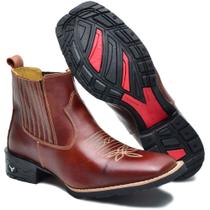 Bota Country Feminina de Couro Texana Bico Quadrado Cano Curto Macia Moderna