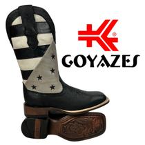 Bota Country Feminina Goyazes Couro Legítimo Preto Bico Quadrado Com Estrelas Bordadas R.226402-CF