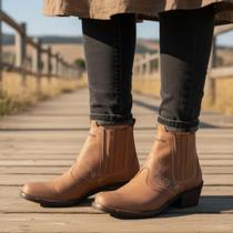 Bota Country Feminina Marca Campolina Nobuck Marrom Claro Cor Rato Costurado 3636