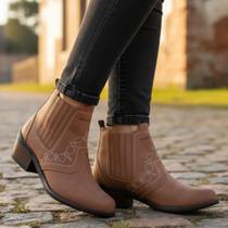 Bota Country Feminina Marrom Claro Cor Rato Couro Nobuck Botina Vaquejada Solado Costurado 3636