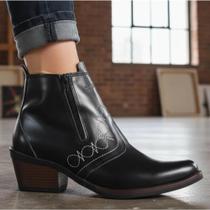 Bota Country Feminina Preta Couro Legítimo Com Zíper Estilo Vaquejada Rodeio Modelo 3536