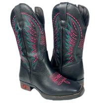 Bota Country Feminina Preta Texana Bico Quadrado Vilela