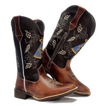 Bota Country Feminina Texana Nossa Senhora Aparecida Couro Cano Alto Bordada - Made in Franca