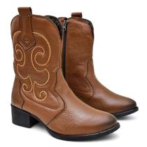 Bota Country Feminina Texas Couro Cano Alto Solado Borracha