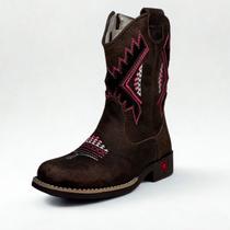 Bota Country Infantil Texana Marrom Cano Rosa E Brilho Preto Bota Country Infantil Texana Marrom Cano Rosa E Brilho Preto