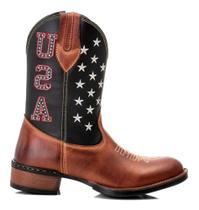 Bota Country Masculina Bico Redondo Couro Legítimo Usa Bota Country Masculina Bico Redondo Couro Legítimo Usa