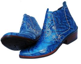 Bota country Masculina Cor Azul Botina de Luxo Luxuosa Couro Solado Borracha Costurado Estilo Cowboy