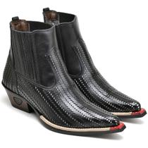 Bota Country Masculina Couro Bico Fino Perfuros Moderna