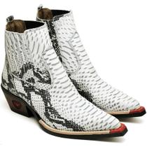 Bota Country Masculina Couro Bico Fino Textura Cobra Estilo