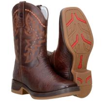 Bota Country Masculina Couro Bico Redondo Bordado Conforto