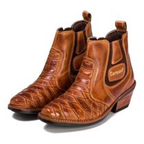 Bota Country Masculina Couro Cano Curto Elástico Confortável