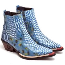 Bota Country Masculina Couro Jacaré Bico Fino Textura Estilo