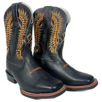 Bota Country Masculina Preta Bico Quadrado Texas Rodeo