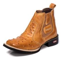 Bota Country Masculina Texana Avestruz Cano Curto Couro