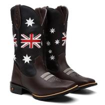 Bota Country Masculina Texana em Couro Bandeiras Brasil-USA, Inglaterra Rodeio Peão Top Bota Country Masculina Texana em Couro Bandeiras Brasil-USA, Inglaterra Rodeio Peão Top
