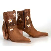 Bota Country Texana Cano Curto Feminina em Couro Capelli