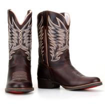 Bota Country Texana em Couro Amanda Block com Bico Redondo e Costuras