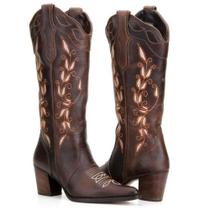 Bota Country Texana Feminina Cano Alto em Couro Capelli