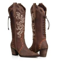 Bota Country Texana Feminina Cano Alto em Couro Capelli