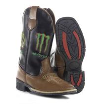 Bota Country Texana Infantil De Couro Com Bordado Monster E Luz No Calcanhar