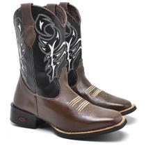 Bota Country Texana Masculina Couro Bordado Cano Alto