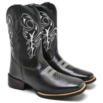 Bota Country Texana Masculina Couro Bordado Cano Alto - Fakcini