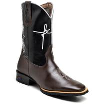 Bota Country Texana Masculina Couro Bordado Fé Cano Alto