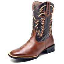 Bota Country Texana Masculina Couro Legítimo Bordado Fakcini - 2511 - Telha Café