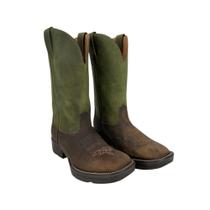 Bota Country Texana Masculina Couro Legítimo Original Goyazes Solado Jump Marrom e Verde Ref: 203058