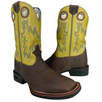 Bota Country Texana Masculina Durango Marrom Amarelo Branco Verde