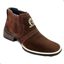 Bota Country Texana Vaquejada Masculina Botina Bico Quadrado Cano Curto Baixo Couro Nobuck 3040