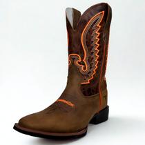 Bota Couro Bico Quadrado Solado Reforcado Masculina Texas