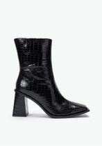 Bota Couro Croco Bico Quadrado Preto ( 537BO000657)