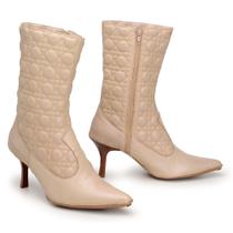 Bota Couro de Pelica - Bico Fino Cor Marfin - Elisabete Guimarães