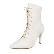 Bota Couro Legítimo Salto Alto Fino Cano Curto Bico Fino Luiza Sobreira Off White Mod. 2219 Bota Couro Legítimo Salto Alto Fino Cano Curto Bico Fino Luiza Sobreira Off White Mod. 2219