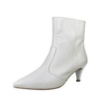 Bota Couro Legítimo Salto Baixo Fino Cano Curto Bico Fino Luiza Sobreira Off White Mod. 2158
