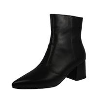 Bota Couro Legítimo Salto Baixo Grosso Cano Curto Bico Fino Luiza Sobreira Preta Mod. 2080