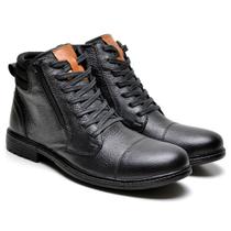 Bota Couro Masculina Coturno Zíper Lateral Confortável Casual De Couro Cano Curto Salto Baixo