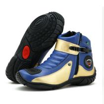 Bota Couro Para Motociclista 271 azul dourado