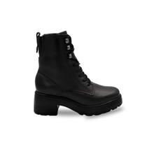 Bota Couro Pegada Feminina Tratorada Cano Médio Cadarço Elástico Preto 282106-04