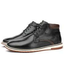 Bota Couro Sapato Casual Masculina Cano Curto Forro Couro Solado Borracha Resistente Elegante Preto