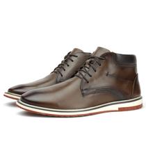 Bota Couro Sapato Casual Masculina Cano Curto Forro Couro Solado Borracha Resistente Elegante Tabaco