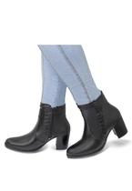 Bota Curta De Salto Ziper Lateral Em Couro Preto