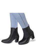 Bota Curta De Salto Ziper Lateral Em Couro Preto