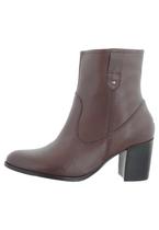 Bota Curta De Salto Ziper Lateral Em Couro Tamarindo